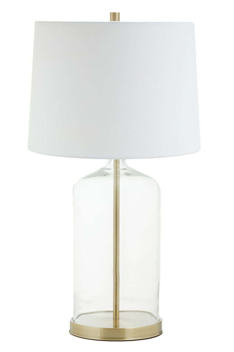 White Fabric Shade Table Lamp with Brass and Glass Base