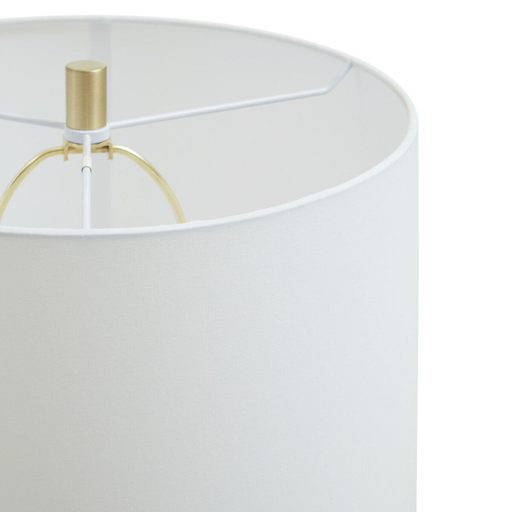 White Fabric Shade Table Lamp with Brass and Glass Base