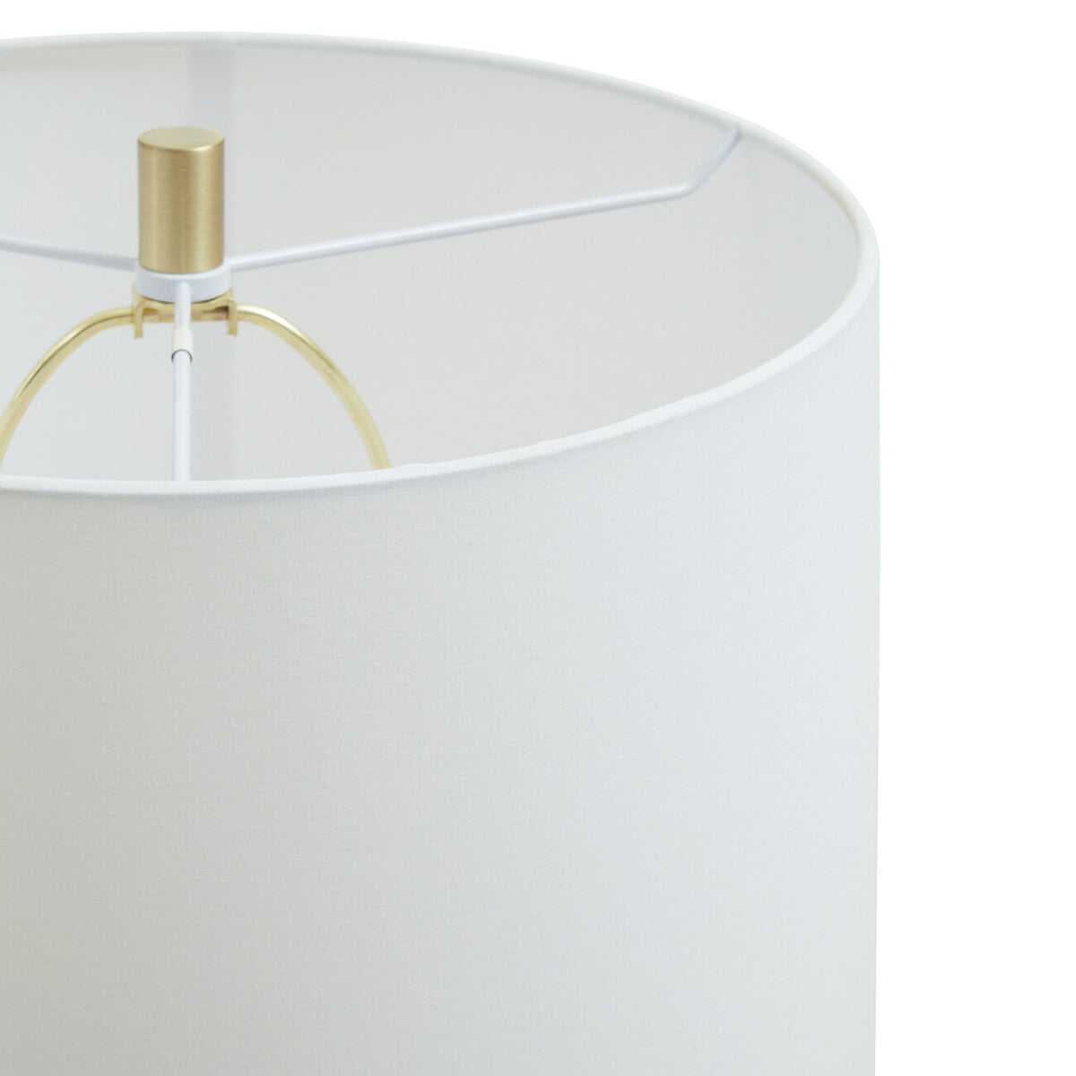 White Fabric Shade Table Lamp with Brass and Glass Base