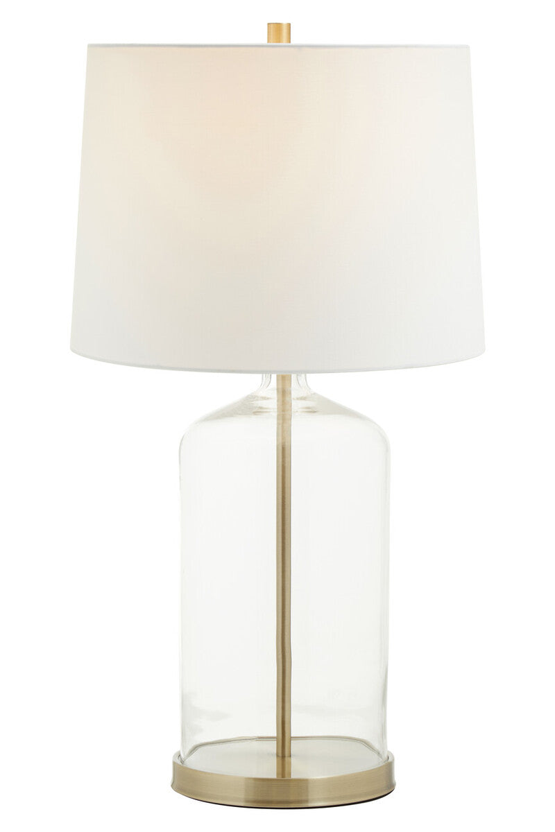 White Fabric Shade Table Lamp with Brass and Glass Base