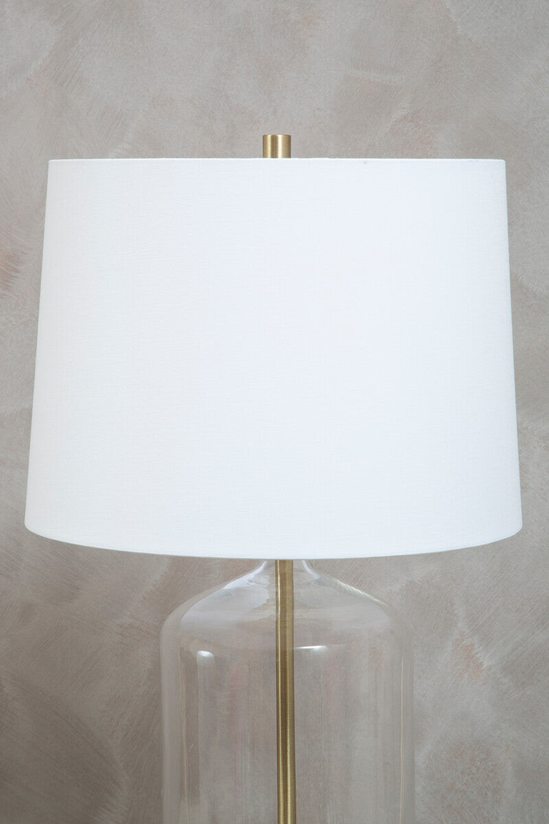 White Fabric Shade Table Lamp with Brass and Glass Base