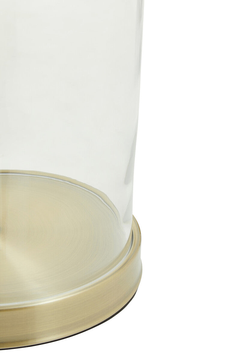 White Fabric Shade Table Lamp with Brass and Glass Base