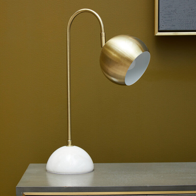 Globe Shaped Desk Lamp in White and Gold