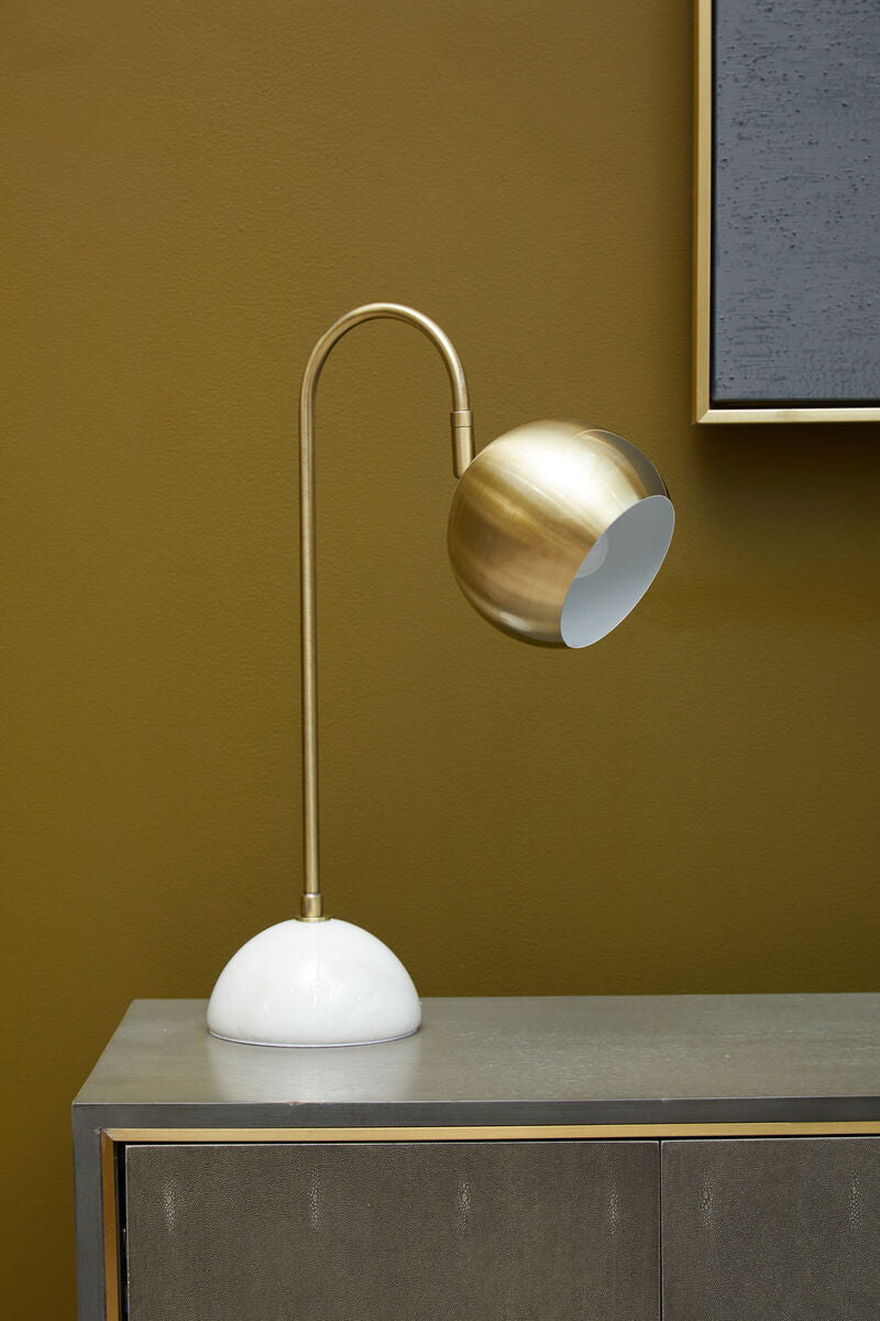 Globe Shaped Desk Lamp in White and Gold