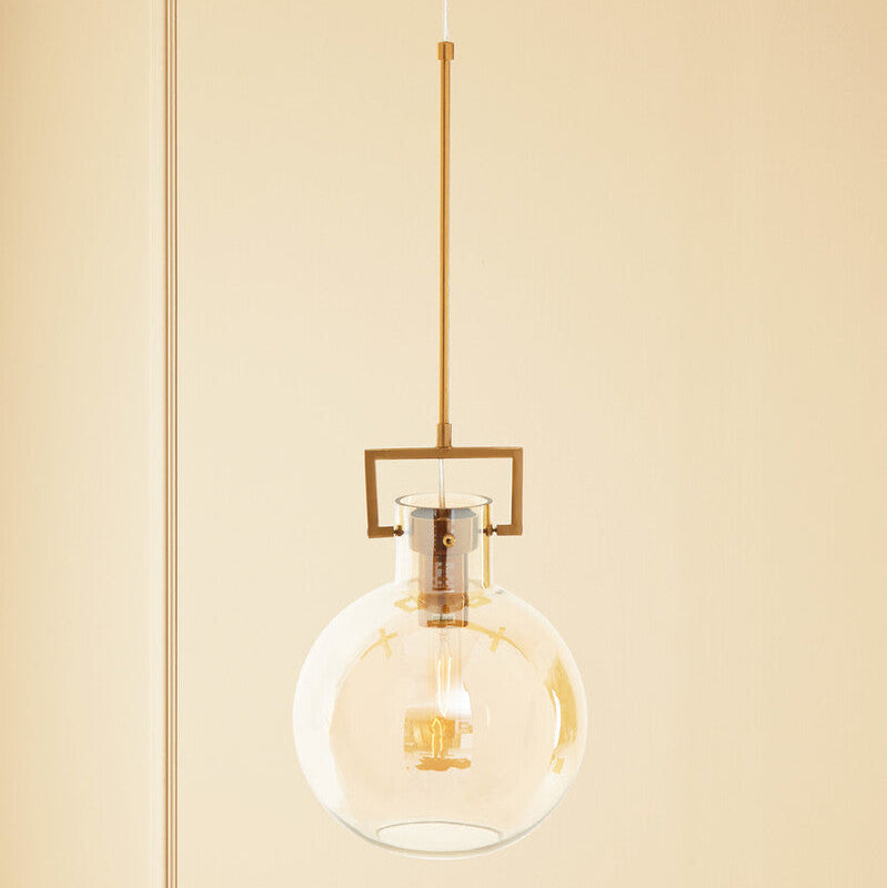 Rounded Pendant Light in Bronze and Champagne Glass