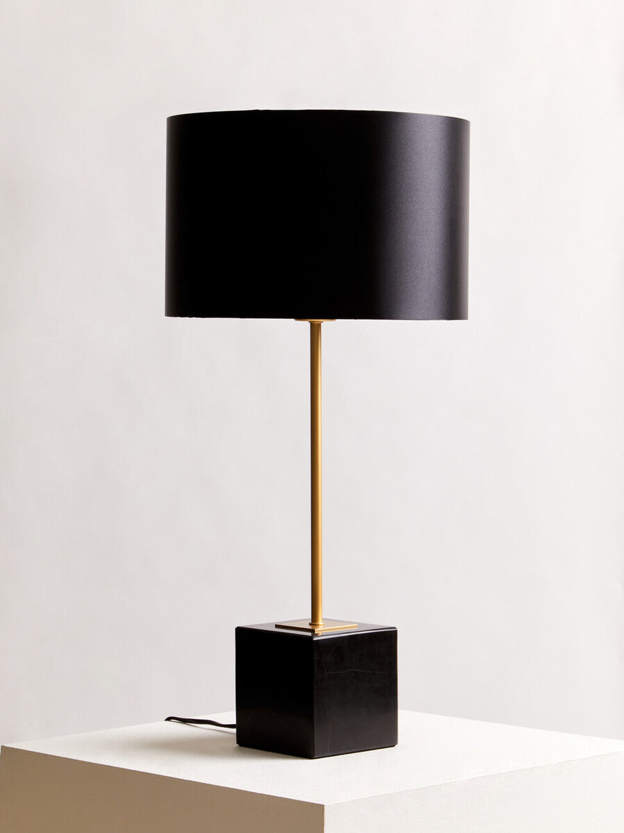 Black Table Lamp with Gold Stem and Marble Base