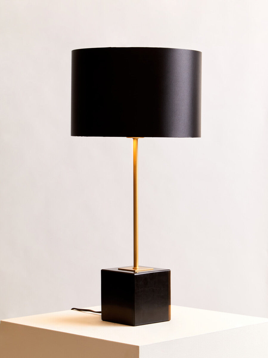 Black Table Lamp with Gold Stem and Marble Base