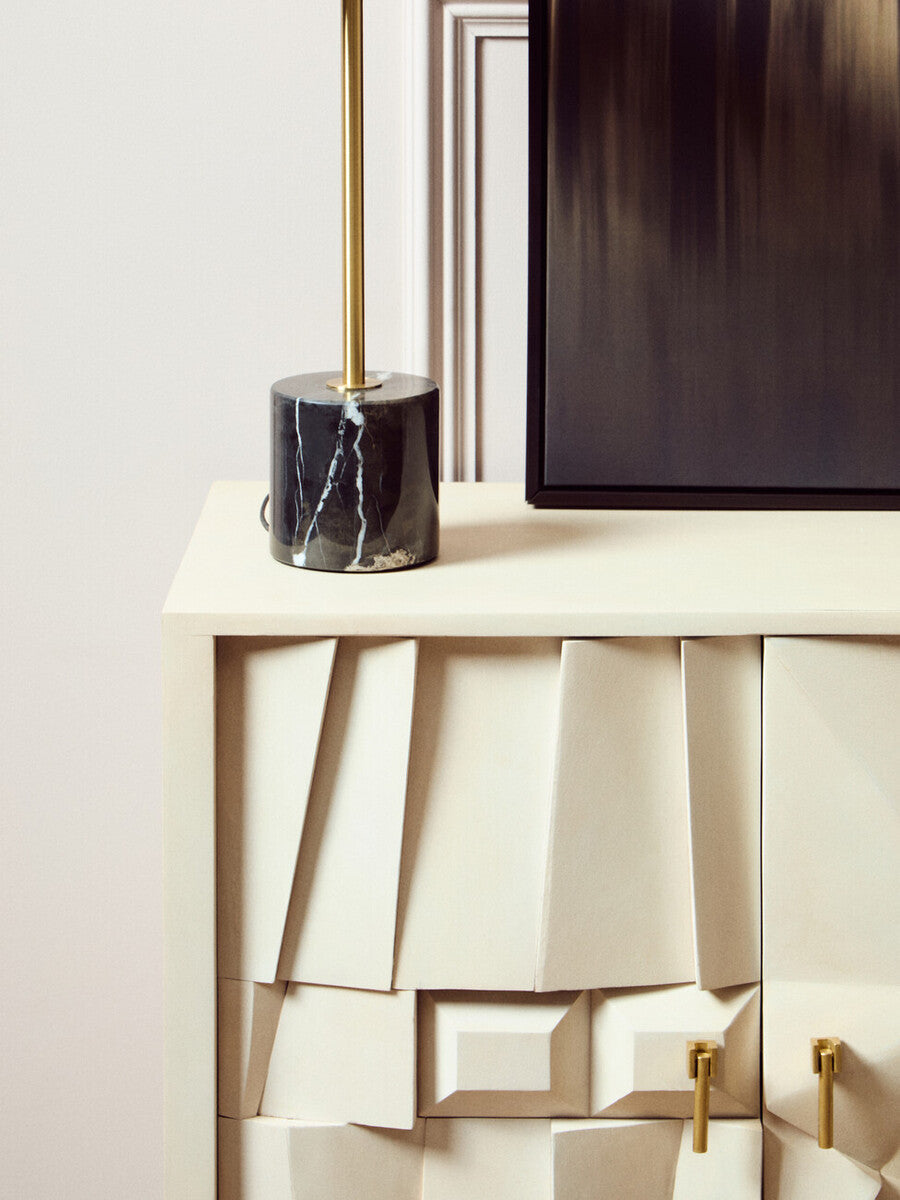 Brushed Brass Table Lamp with Black Marble Base