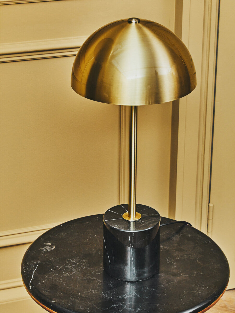 Brushed Brass Table Lamp with Black Marble Base