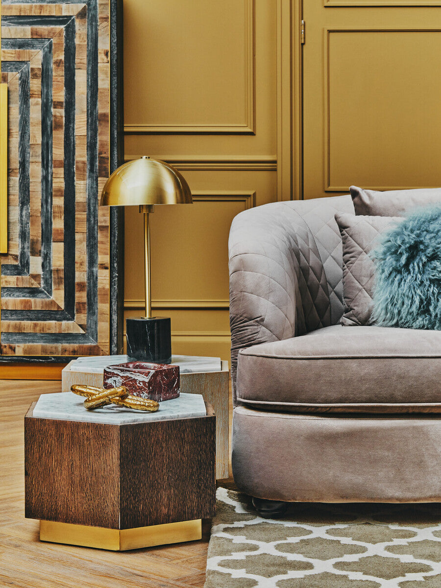Brushed Brass Table Lamp with Black Marble Base