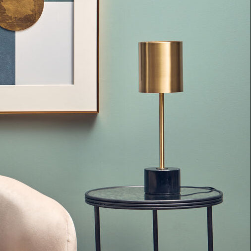 Brushed Brass Table Lamp with Black Marble Base