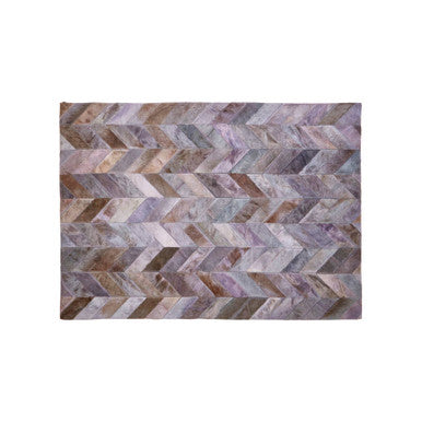 Small Grey Chevron Patchwork Rug in Hair on Leather