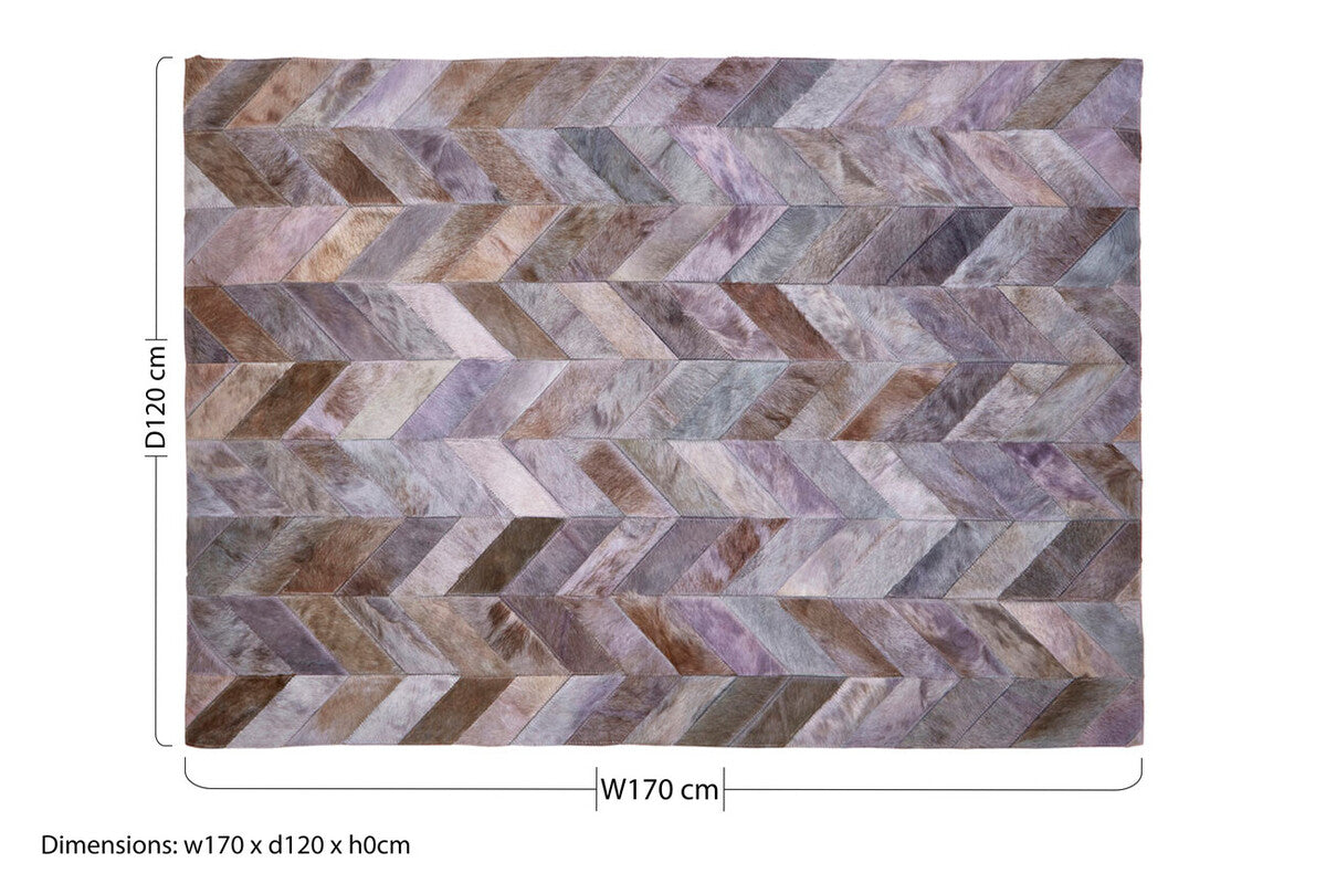 Small Grey Chevron Patchwork Rug in Hair on Leather