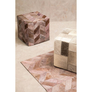 Small Grey Chevron Patchwork Rug in Hair on Leather