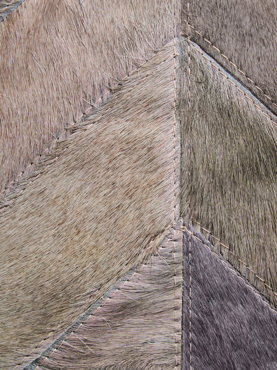 Small Grey Chevron Patchwork Rug in Hair on Leather