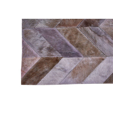 Small Grey Chevron Patchwork Rug in Hair on Leather