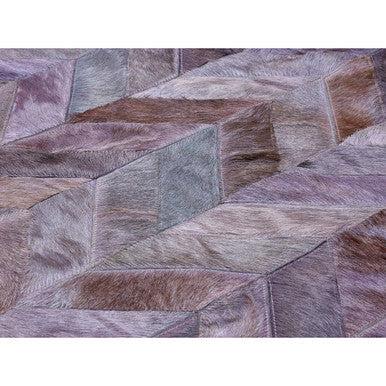 Small Grey Chevron Patchwork Rug in Hair on Leather