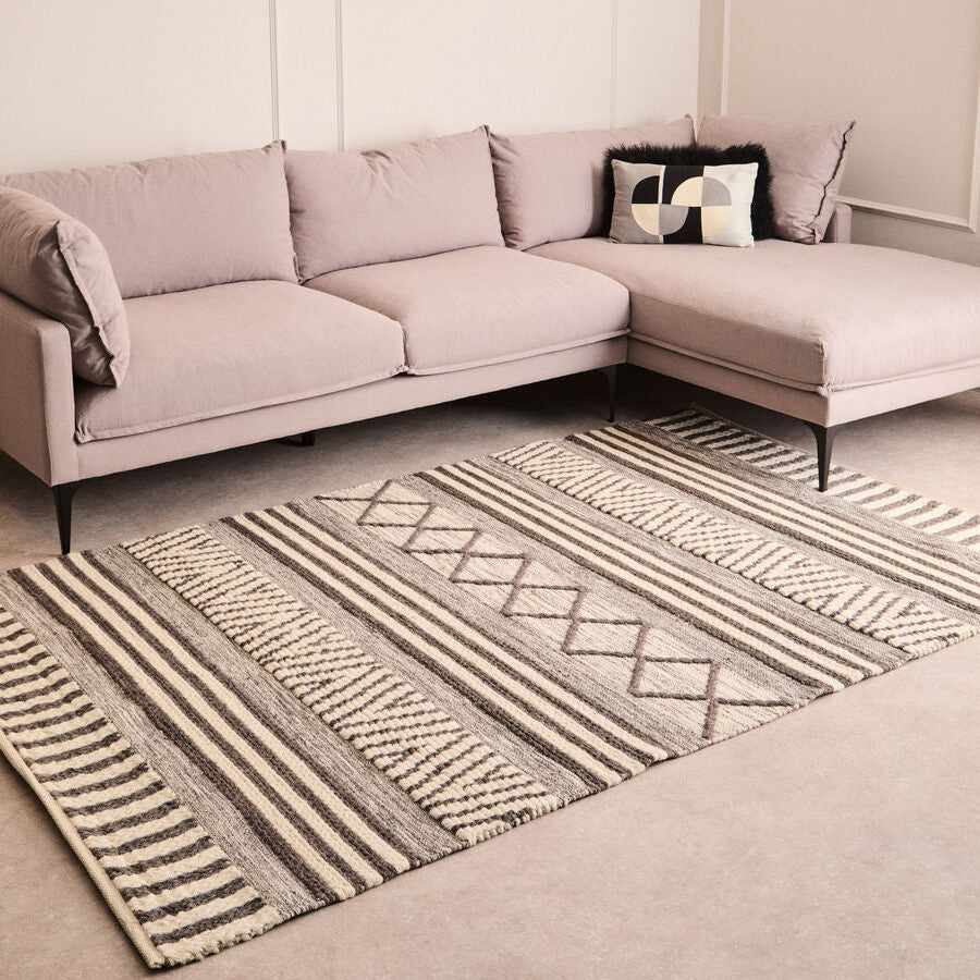 Large Geometric Rug in Grey and Ivory
