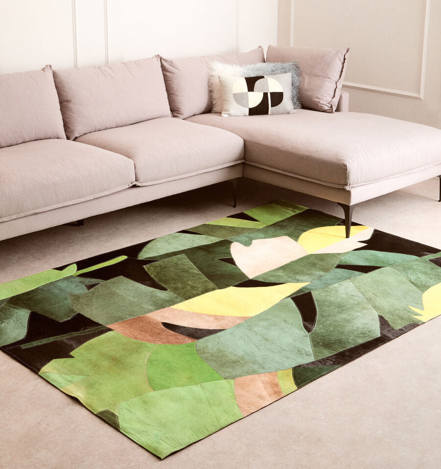 Large Botanical Hair on Leather Rug
