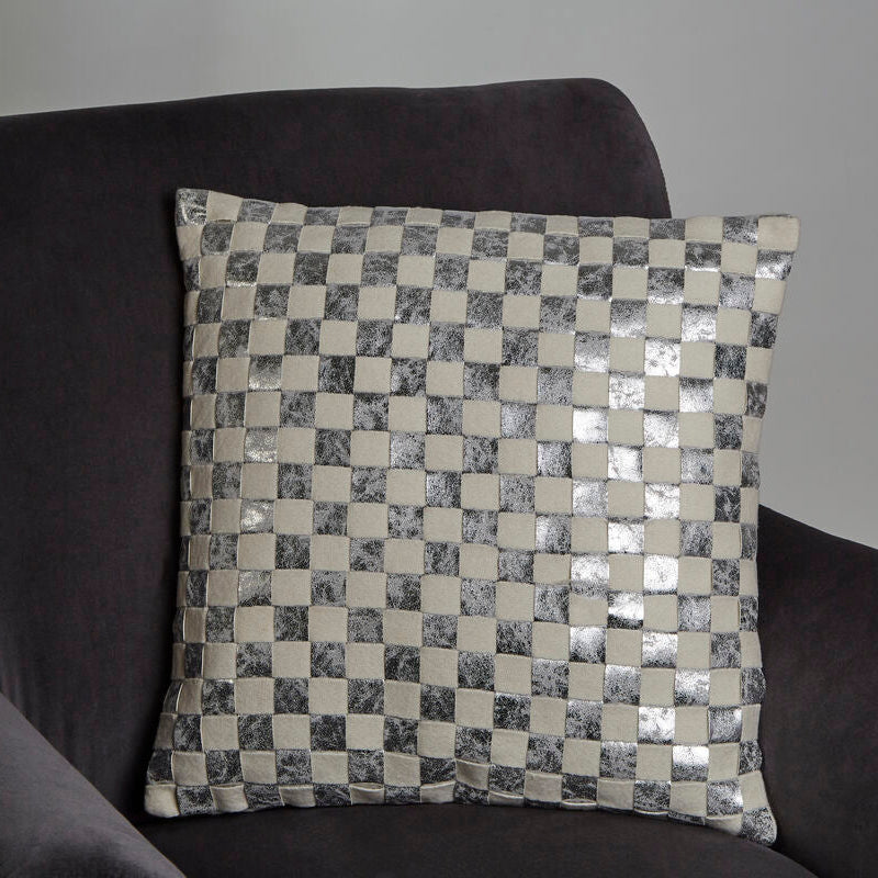 Kensington Square Ivory and Silver Check Cushion