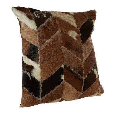 Natural Leather Patchwork Chevron Cushion