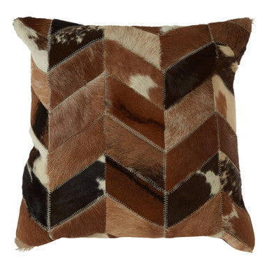 Natural Leather Patchwork Chevron Cushion