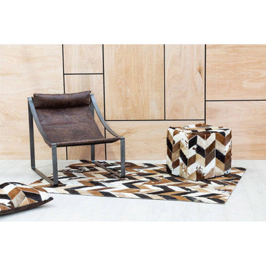 Natural Leather Patchwork Chevron Cushion