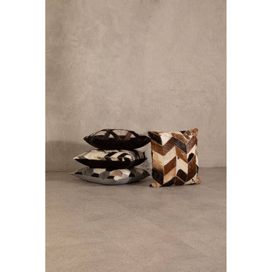 Natural Leather Patchwork Chevron Cushion