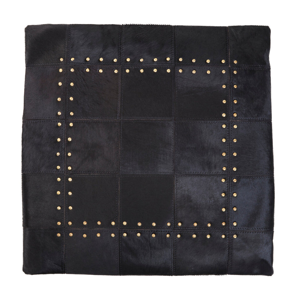 Black Hair on Leather Patchwork Cushion