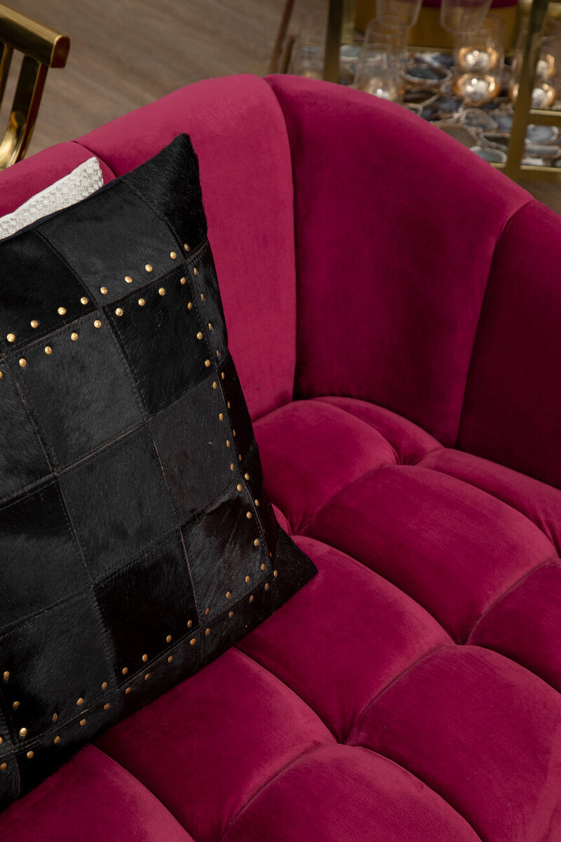 Black Hair on Leather Patchwork Cushion