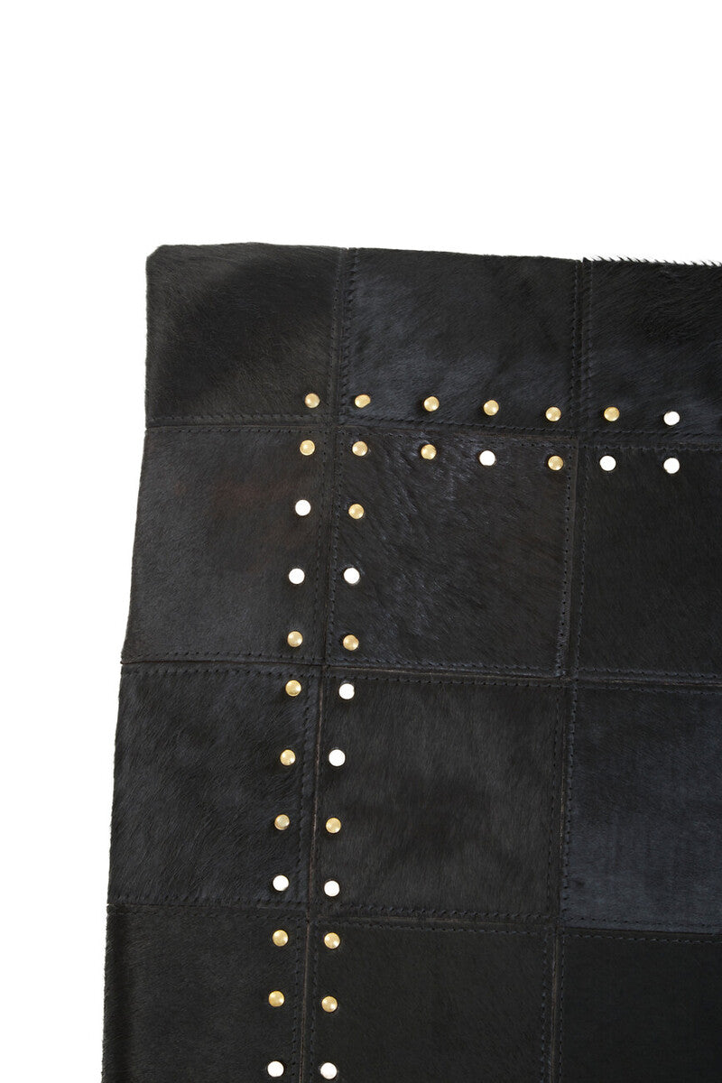 Black Hair on Leather Patchwork Cushion