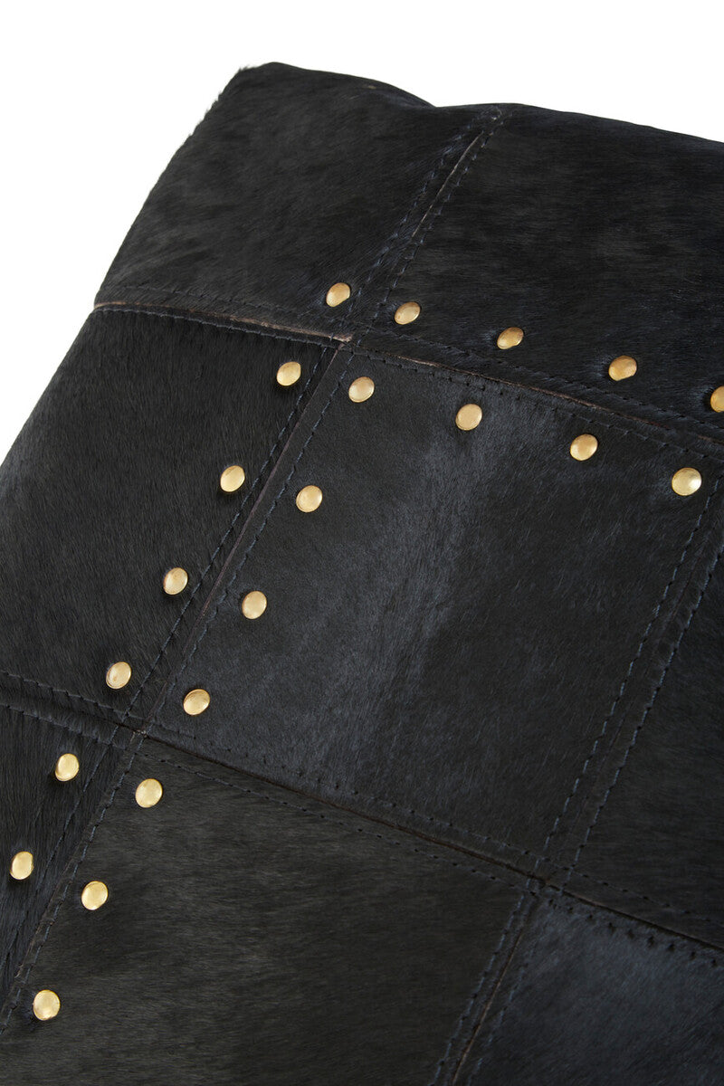 Black Hair on Leather Patchwork Cushion