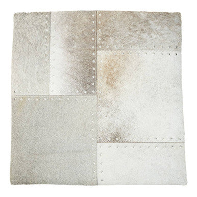 Grey Hair on Leather Patchwork Cushion