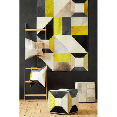 Grey Hair on Leather Patchwork Cushion