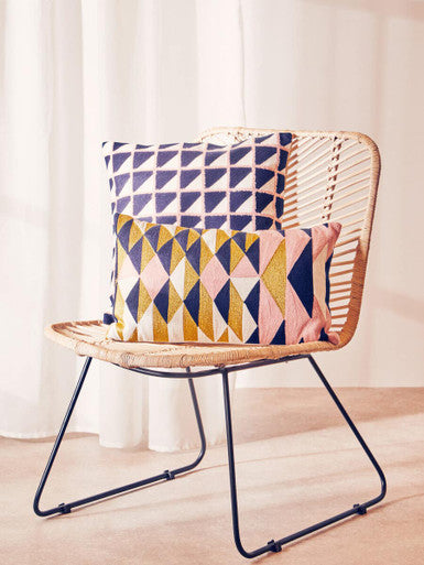 Grid Design Embroidered Cushion