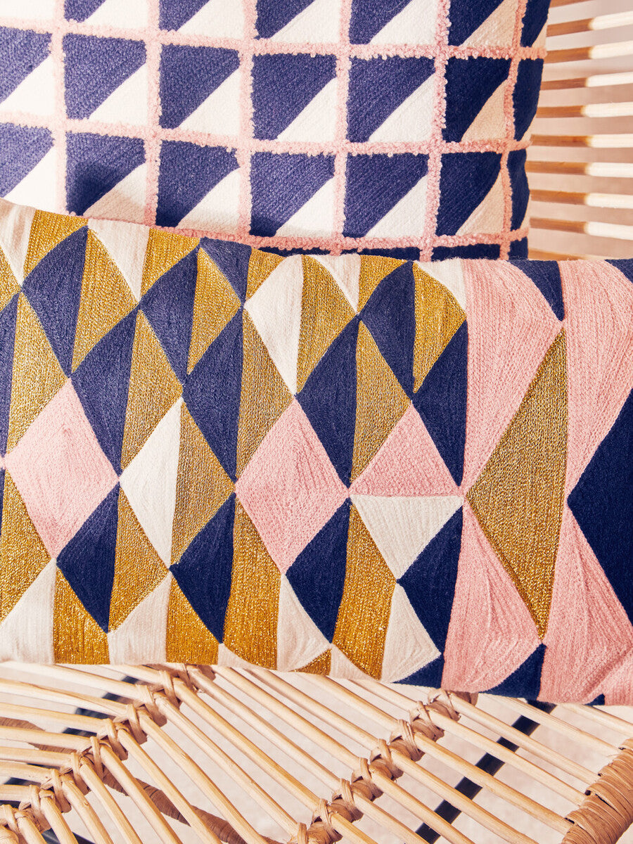 Grid Design Embroidered Cushion