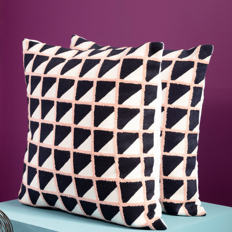 Grid Design Embroidered Cushion