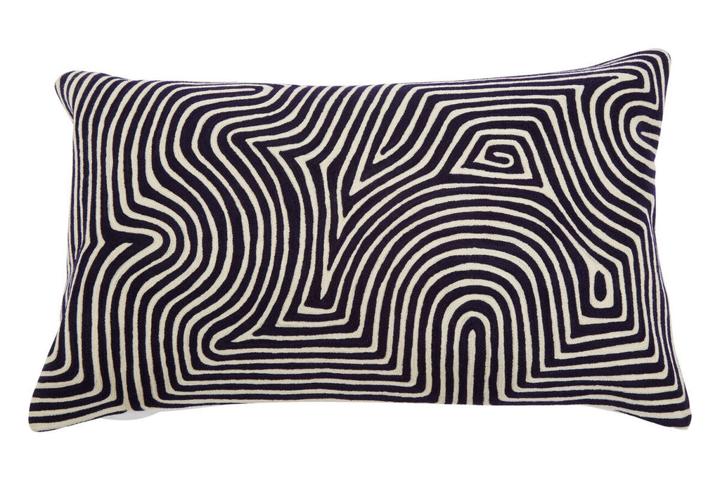 Black and White Embroidered Rectangular Cushion