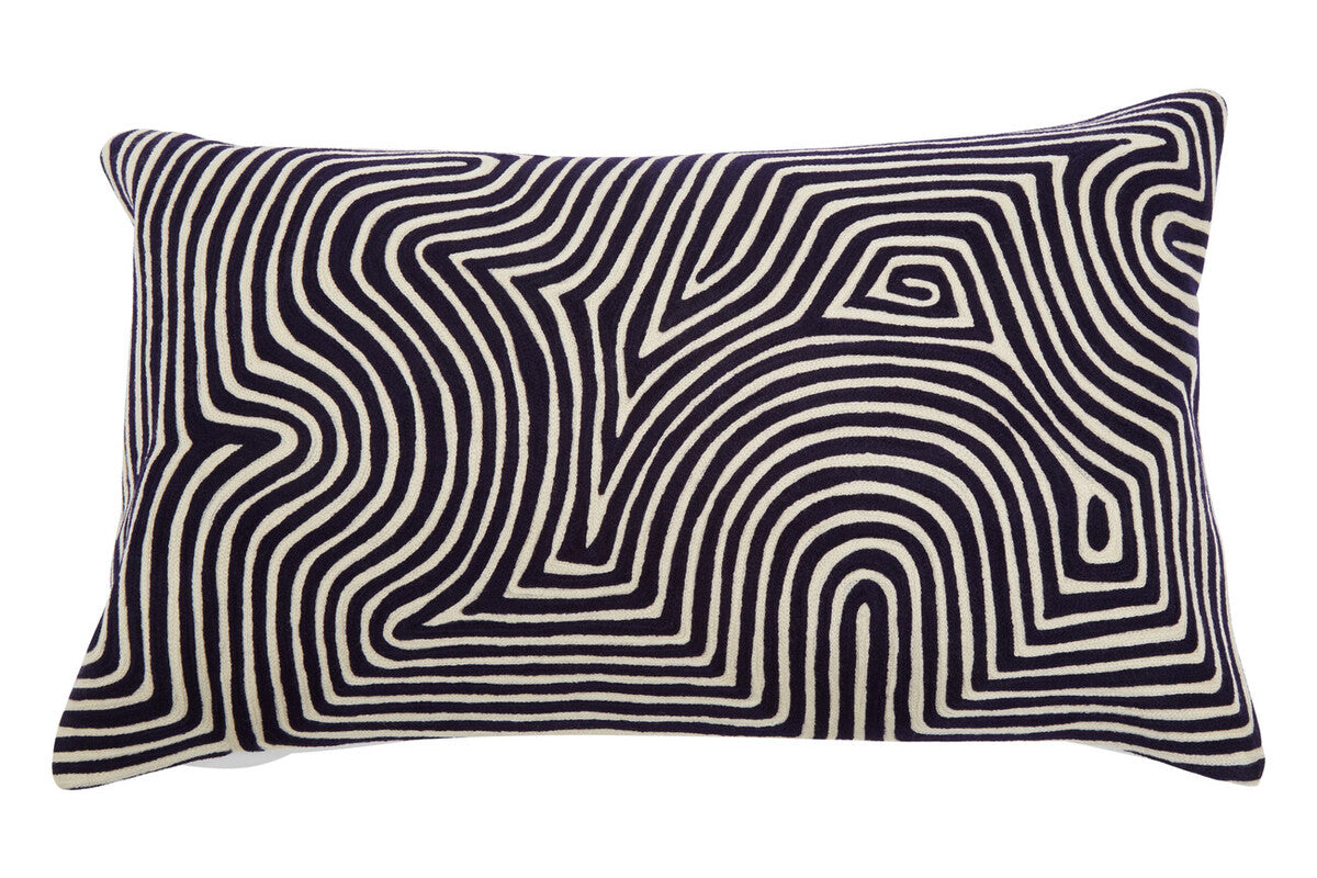 Black and White Embroidered Rectangular Cushion