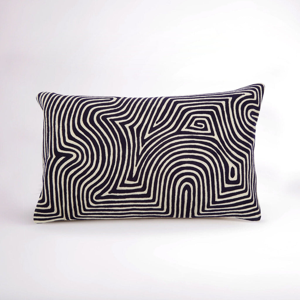 Black and White Embroidered Rectangular Cushion
