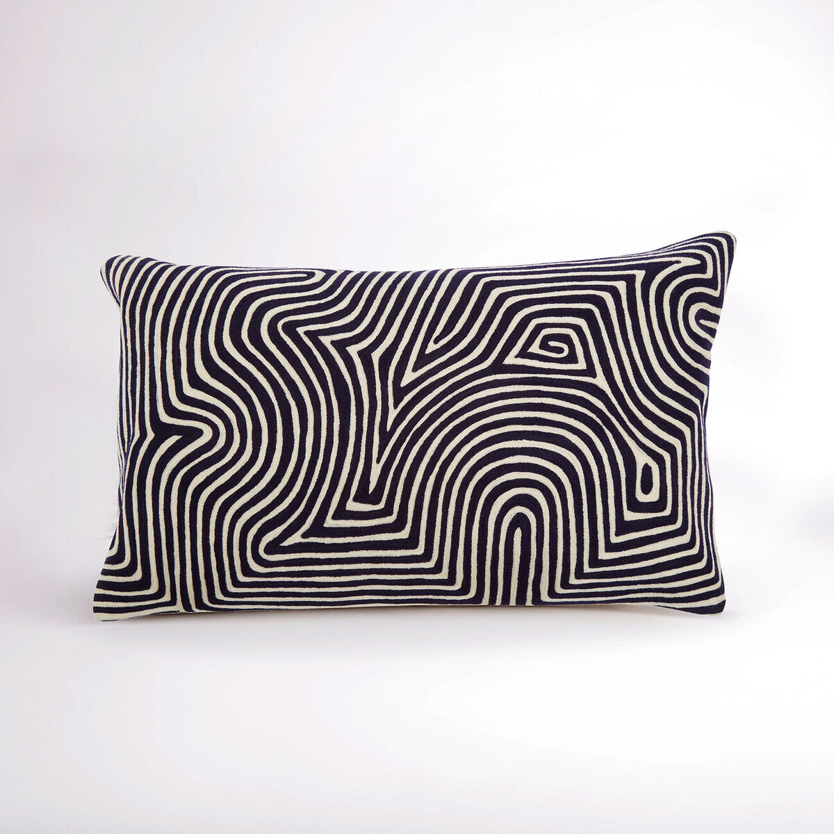 Black and White Embroidered Rectangular Cushion