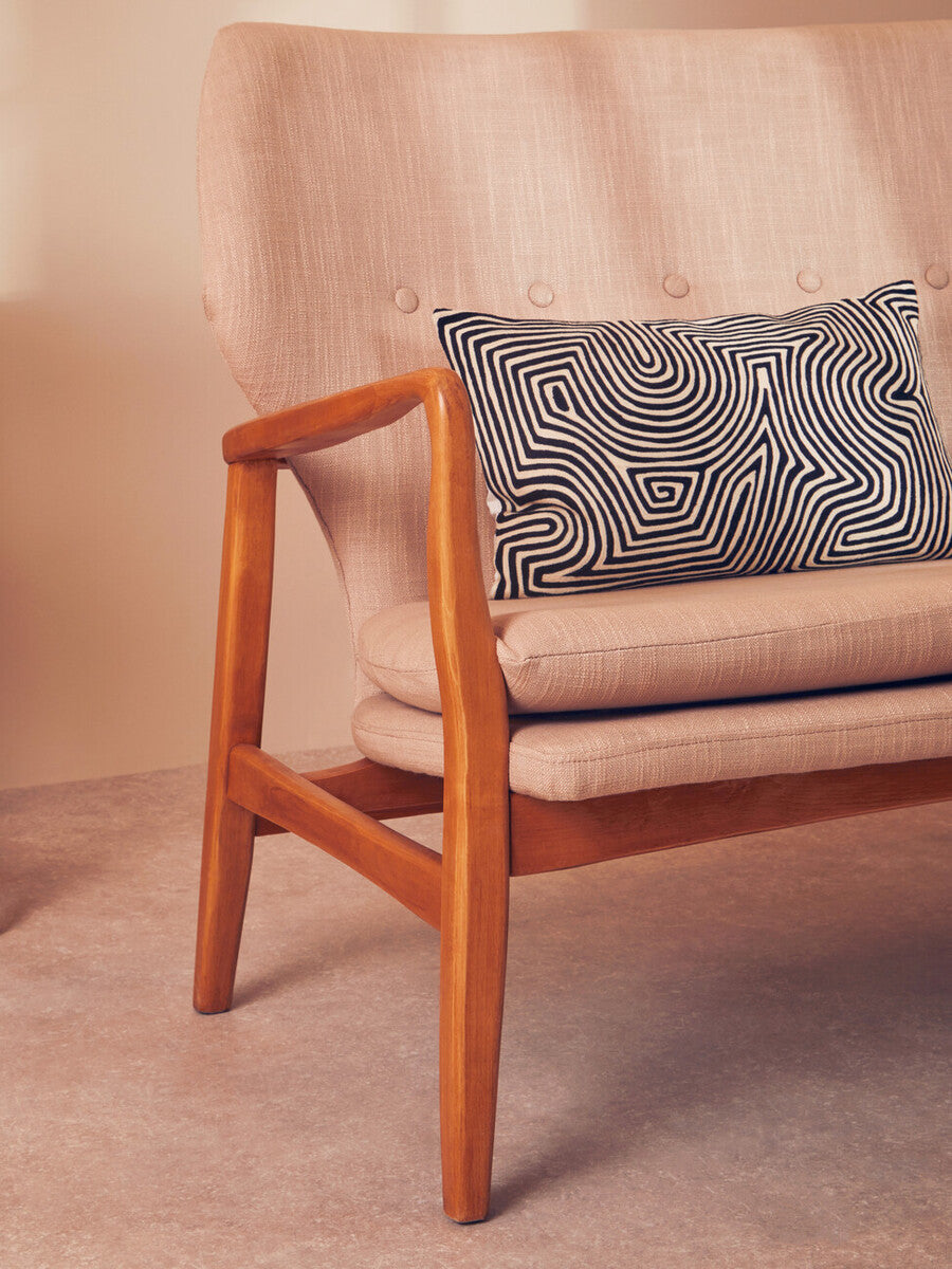 Black and White Embroidered Rectangular Cushion