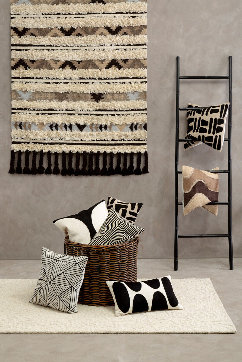 Black and White Embroidered Rectangular Cushion
