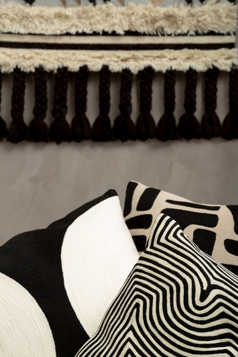 Black and White Embroidered Rectangular Cushion
