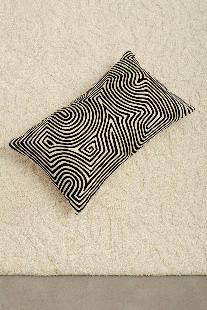 Black and White Embroidered Rectangular Cushion