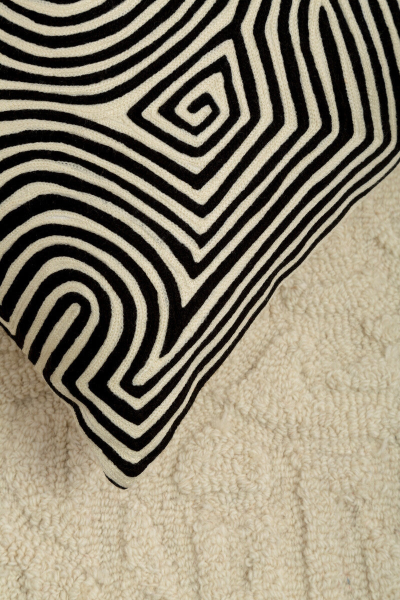 Black and White Embroidered Rectangular Cushion