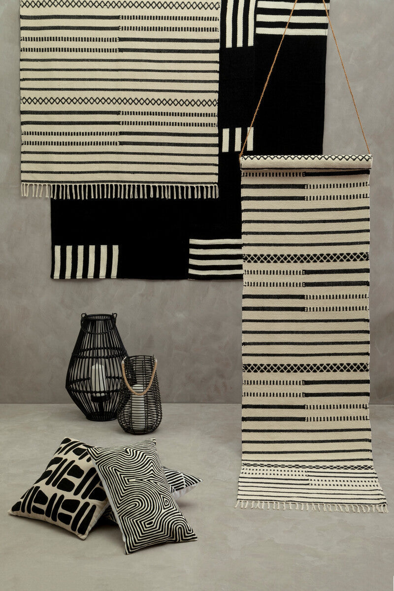 Black and White Embroidered Rectangular Cushion