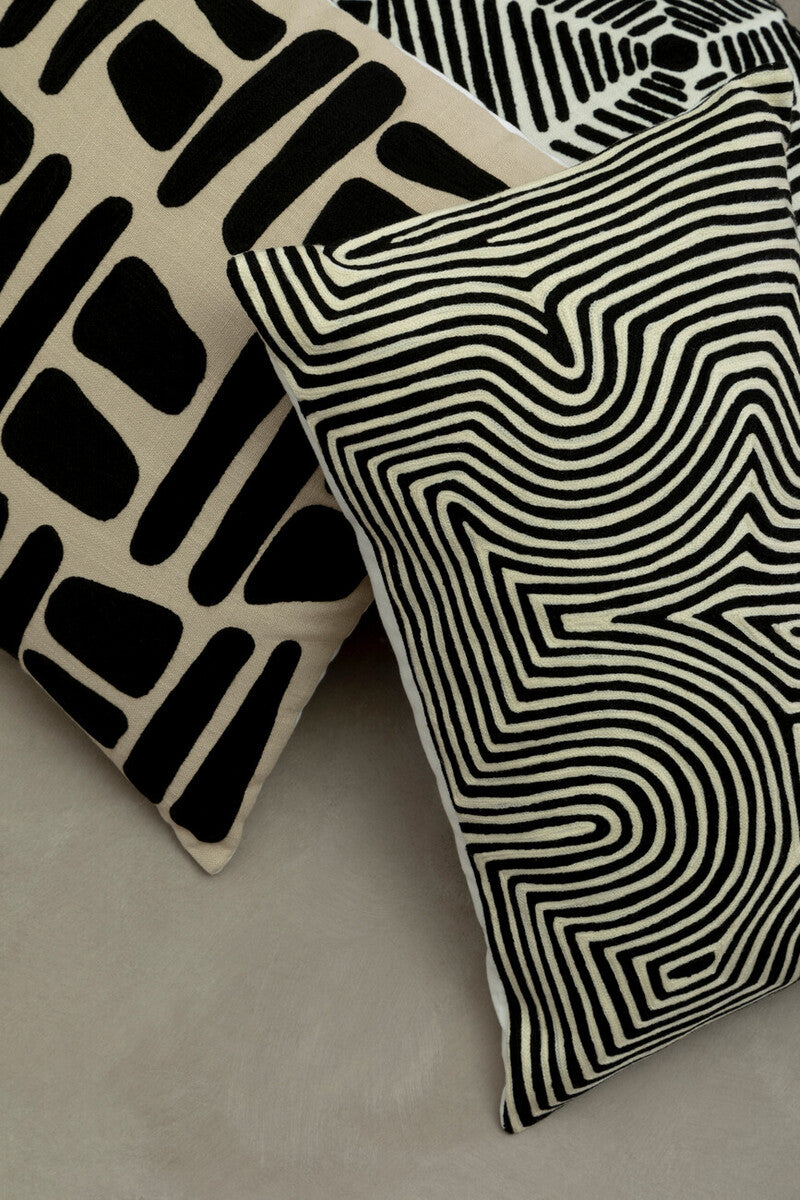 Black and White Embroidered Rectangular Cushion