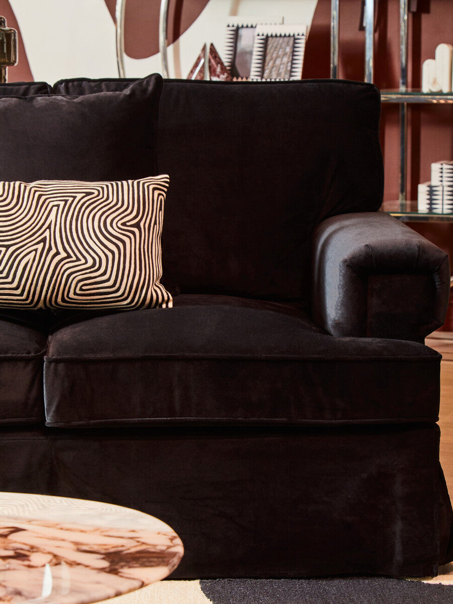 Black and White Embroidered Rectangular Cushion