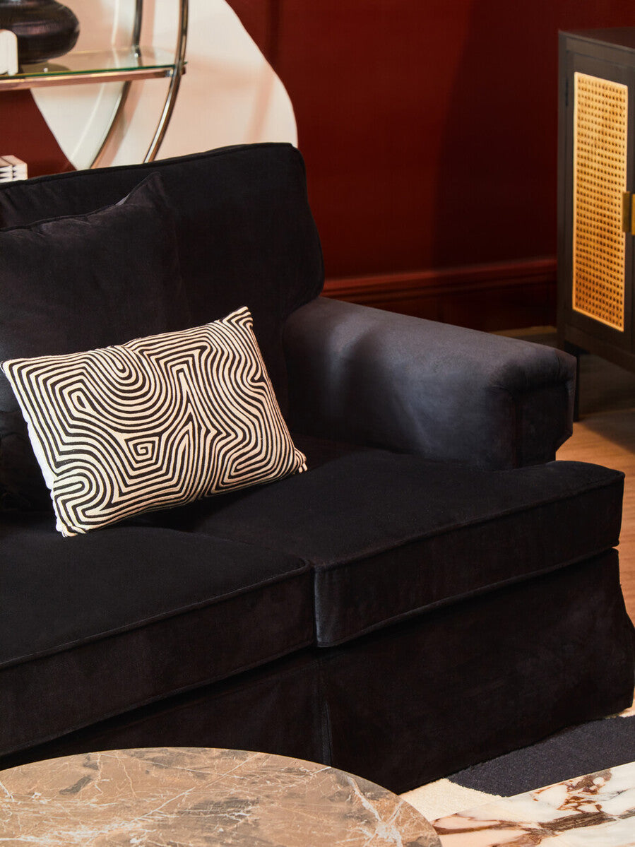 Black and White Embroidered Rectangular Cushion